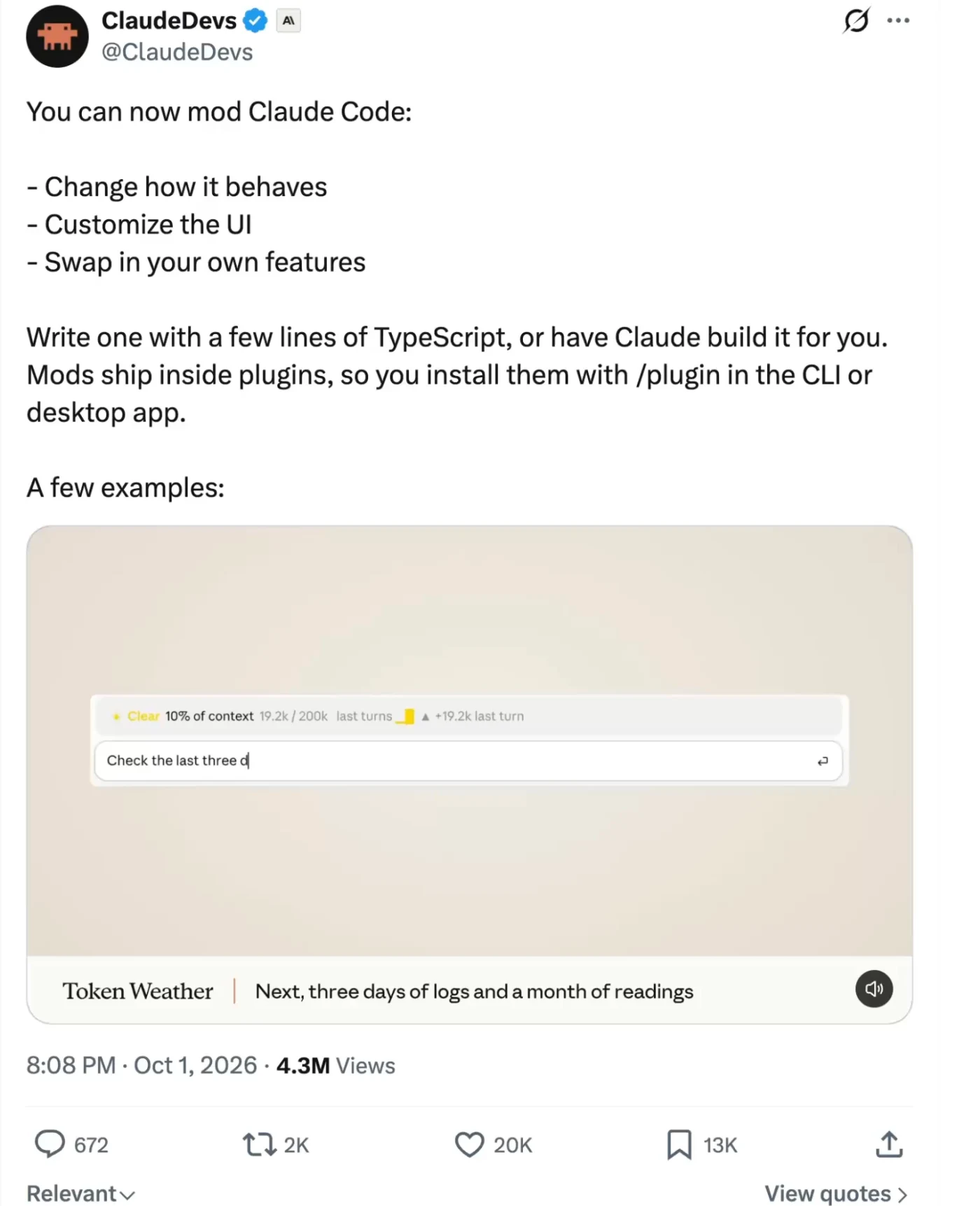 You can now mod Claude Code: change how it behaves, customize the UI, swap in your own features
