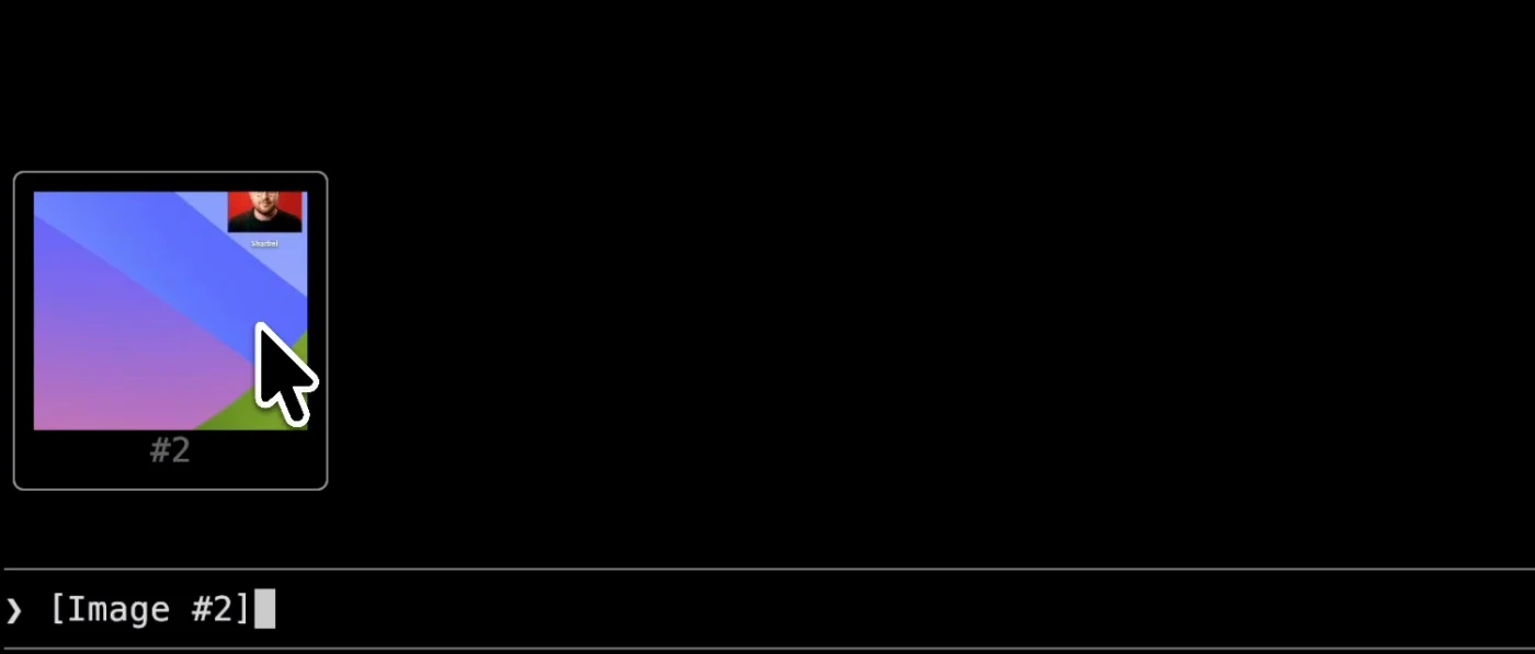 A pasted image rendered as a thumbnail above the prompt, instead of a bare Image #2 tag