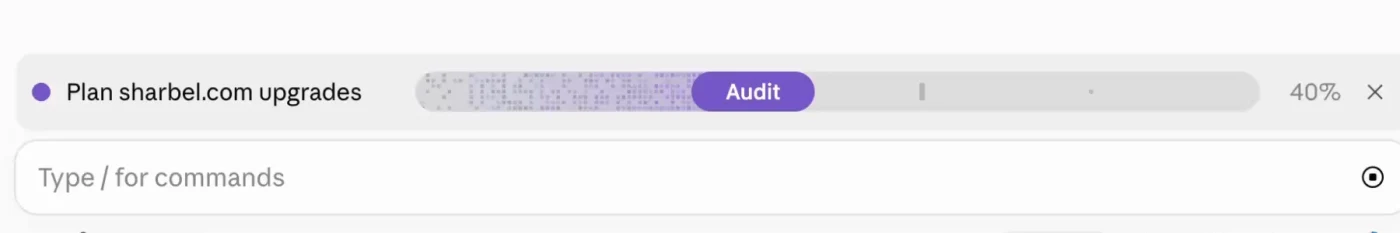 A plan-progress bar: Plan sharbel.com upgrades, Audit, 40%