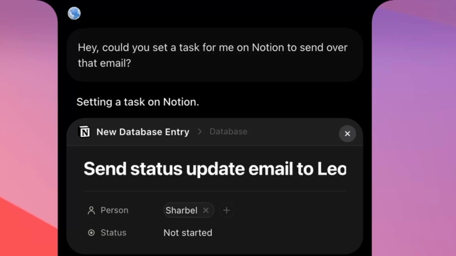 VoiceOS setting a Notion task called