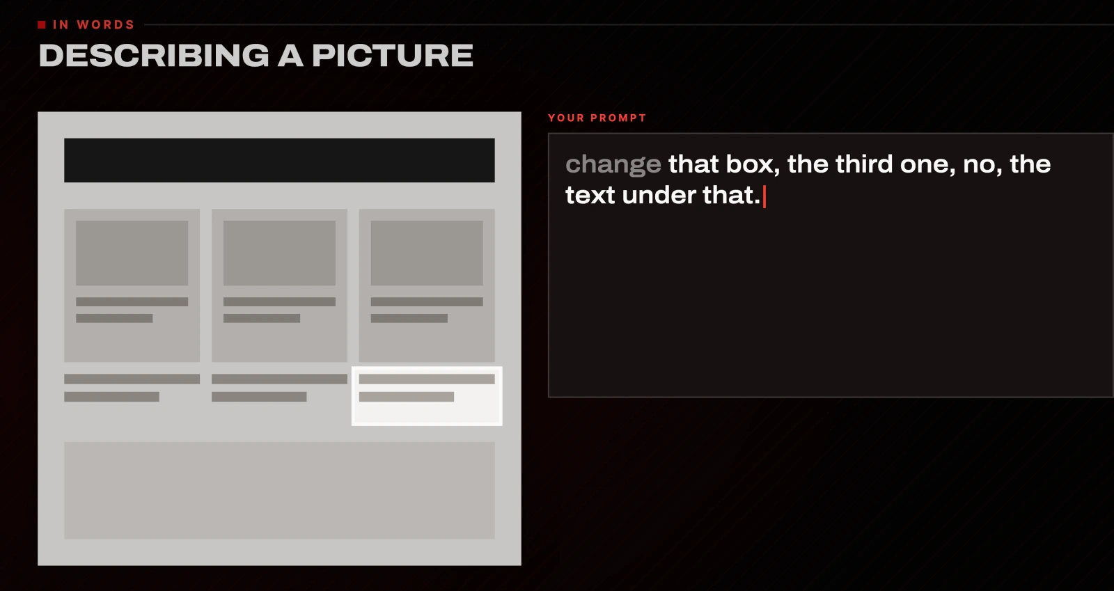 A page wireframe beside a prompt reading