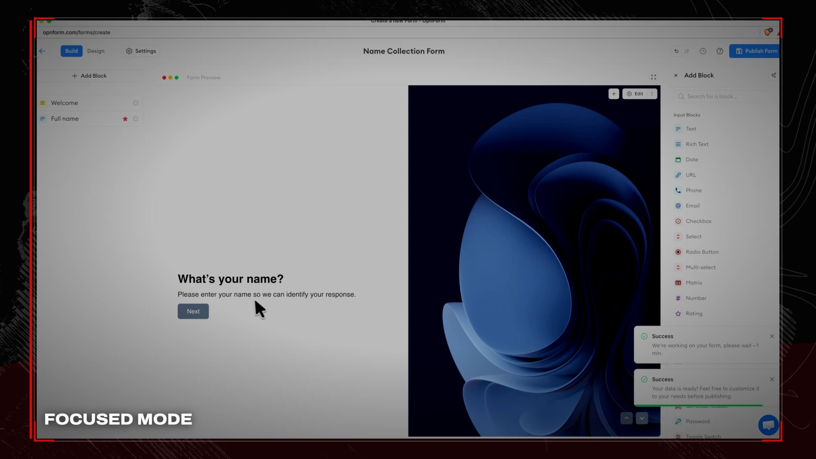 FOCUSED MODE: one question at a time, full screen