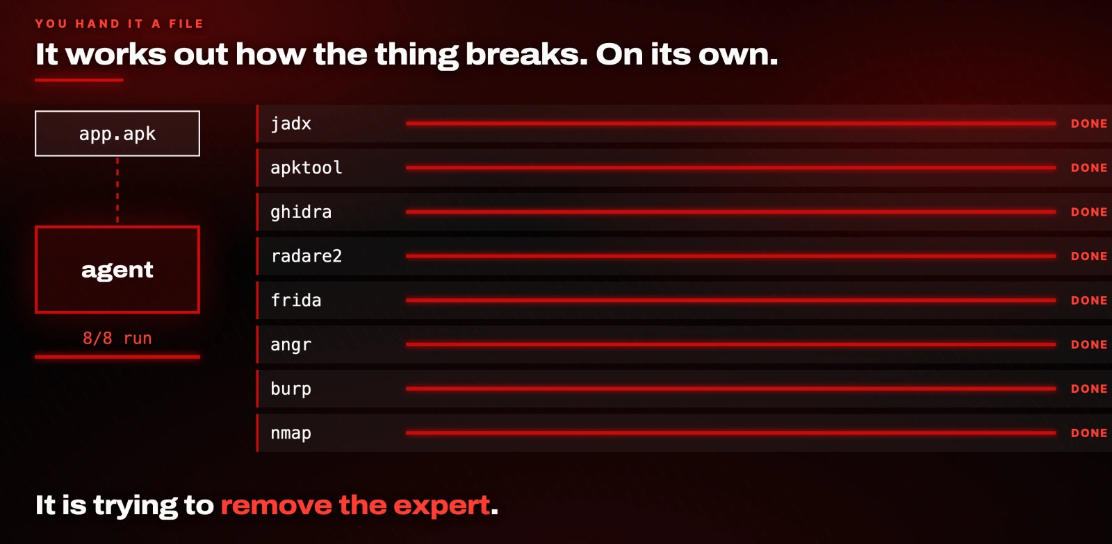 You hand it a file. It works out how the thing breaks, on its own. It is trying to remove the expert.