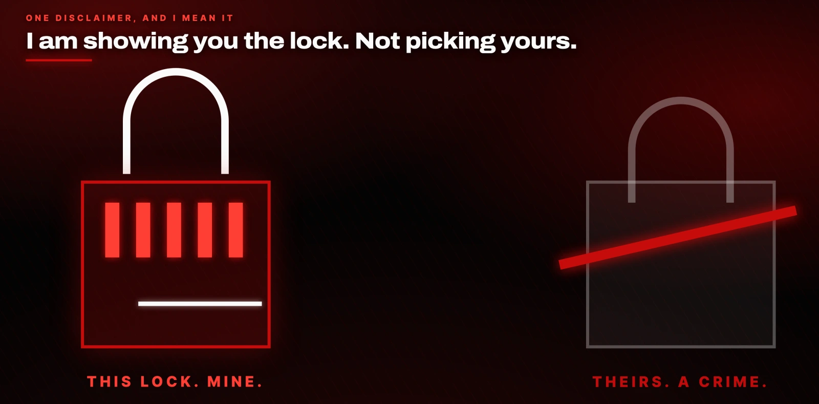 I am showing you the lock. Not picking yours. This lock, mine. Theirs, a crime.