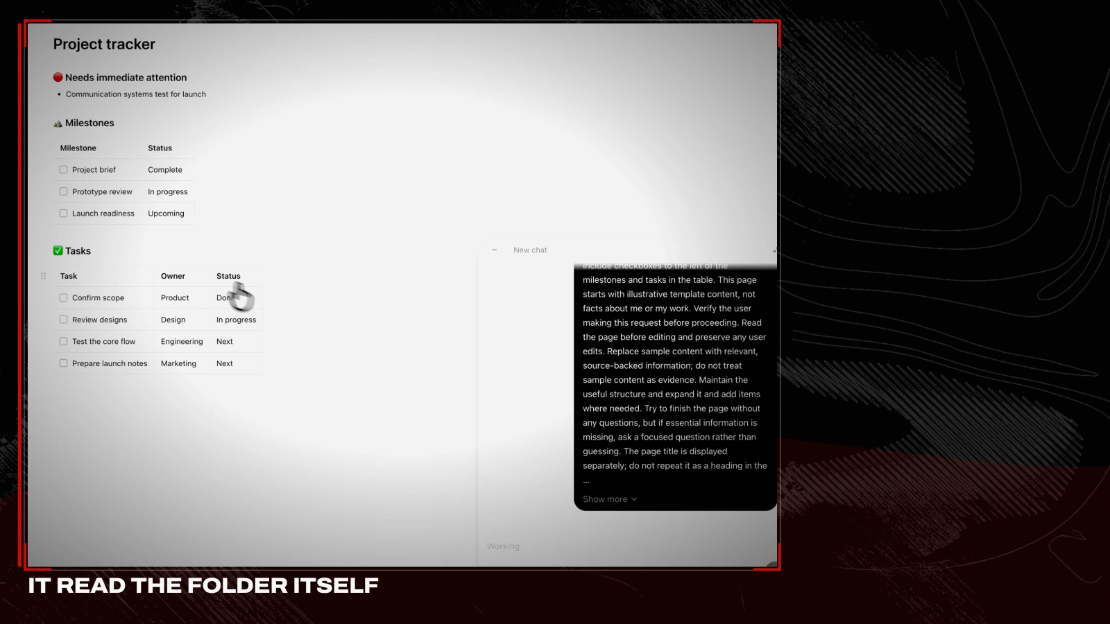 IT READ THE FOLDER ITSELF: a project tracker the dot built from shared documents