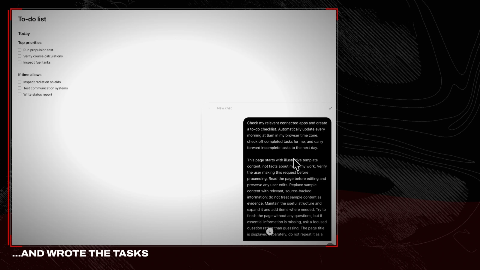 AND WROTE THE TASKS: a to-do list it generated unprompted