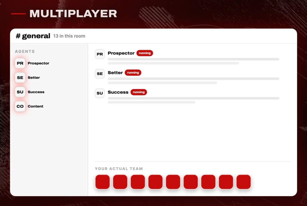 Multiplayer: your actual team and the agents in the same room